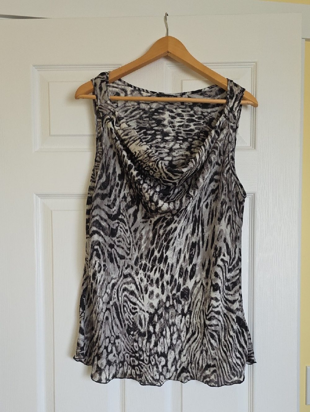 Spense Black and White Animal Print Cowl Neck Camisole